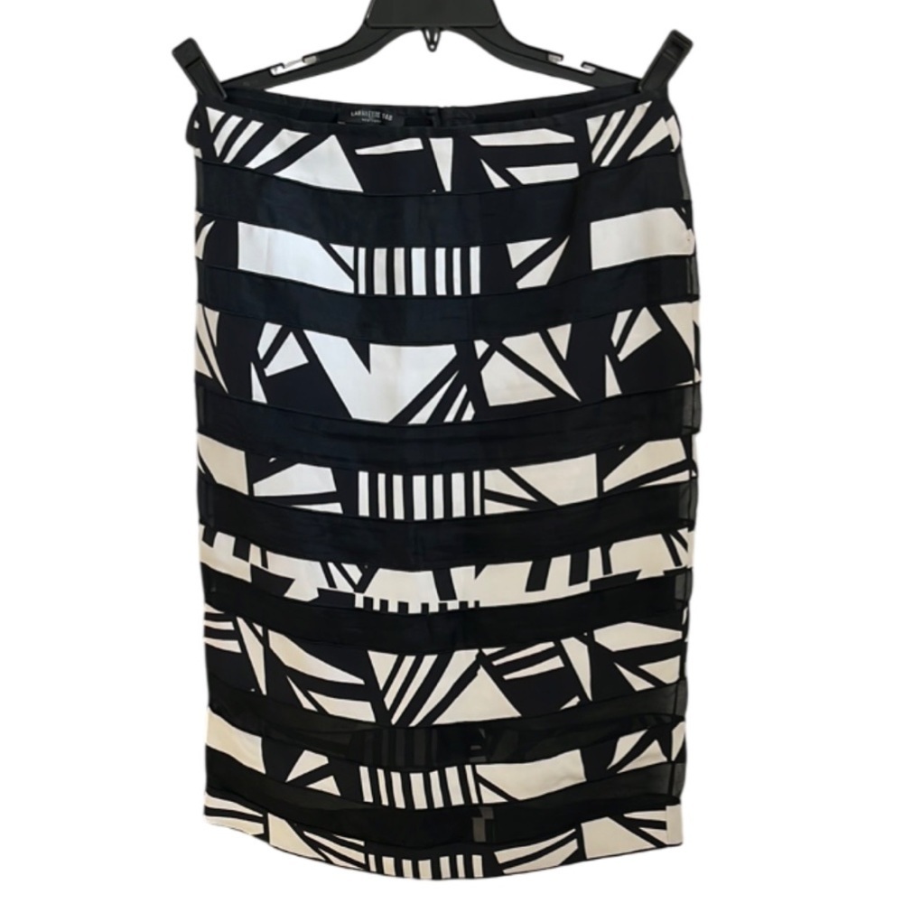 Lafayette 148 New York Black / White Silk Midi Skirt- 8